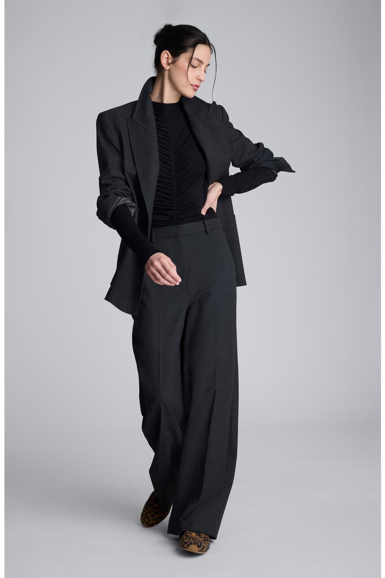 Ruched Mock Neck Top, Alternate, color, BLACK
