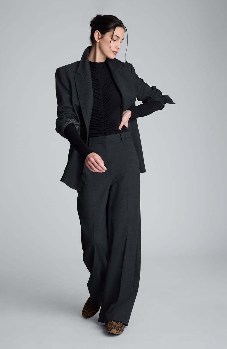 Kenneth Cole Ruched Mock Neck Top, Alternate, color, Black