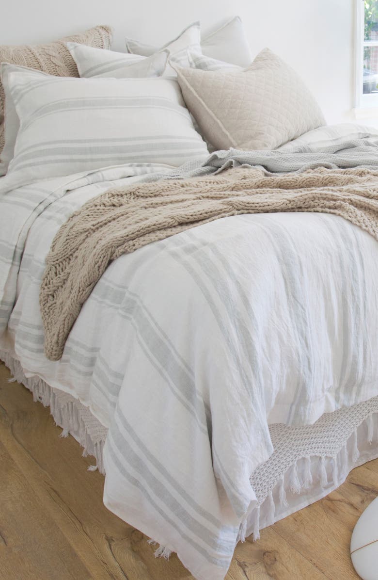 Pom Pom at Home Jackson Stripe Linen Sham, Alternate, color, White/ Ocean