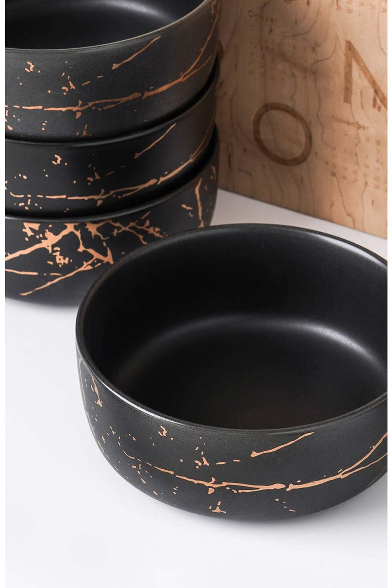 Zora Porcelain 4-Piece Bowl Set, Alternate, color, Black