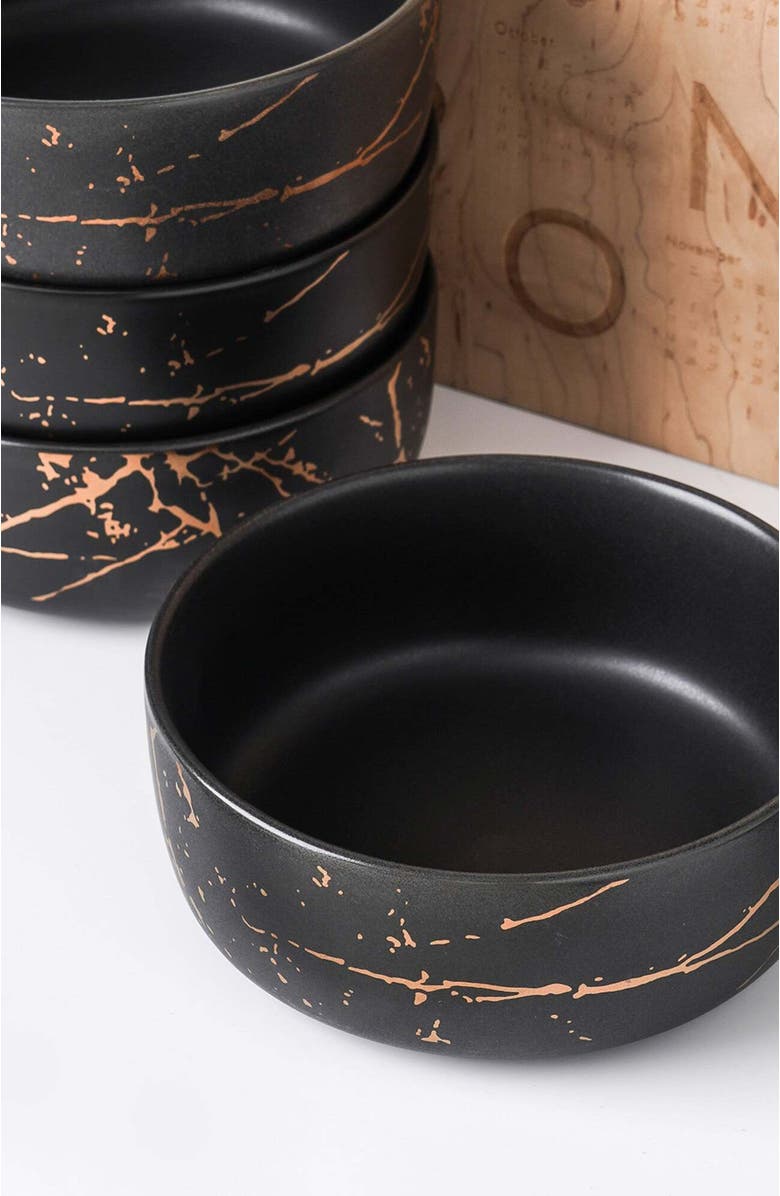 Stone Lain Zora Porcelain 4-Piece Bowl Set, Alternate, color, Black