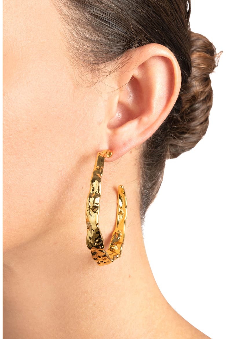 Brut Textured Hoop Earrings, Alternate, color, GOLD