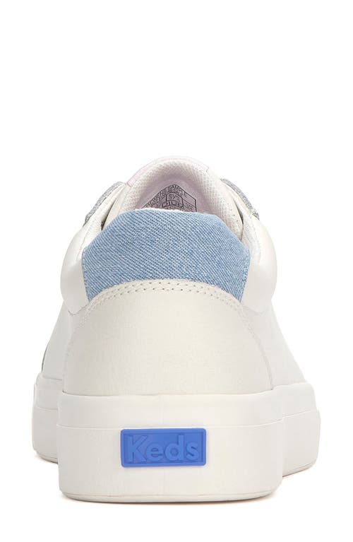 Keds Unisex Pursuit Leather Denim Heel Lace Up Leather Sneakers In Snow White