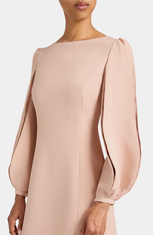 Santorelli Arana Shift Dress With Pleated Bishop Sleeves In Stretch Crepe In Neutral