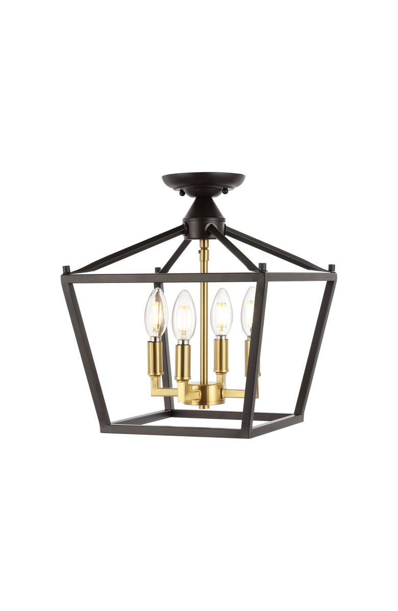JONATHAN Y Plains 4-Light Iron Modern Farmhouse LED Flush Mount, Main, color, Oil Rubbed Bronze/Brass Gold