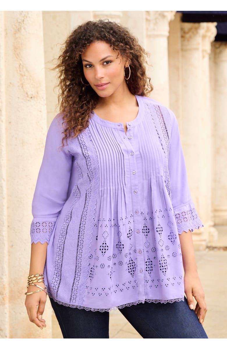 Roaman's Eyelet Big Shirt, Alternate, color, White