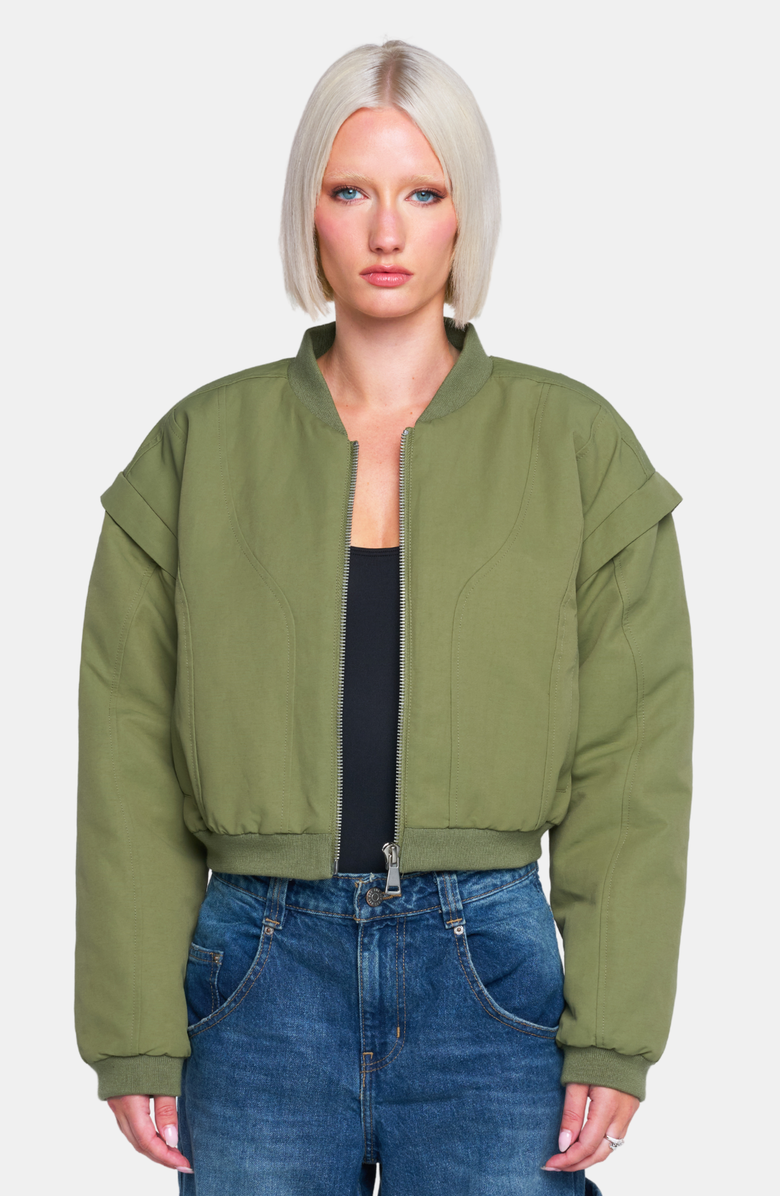 OW Collection YOKON Crop Bomber Jacket, Main, color, Olive Green