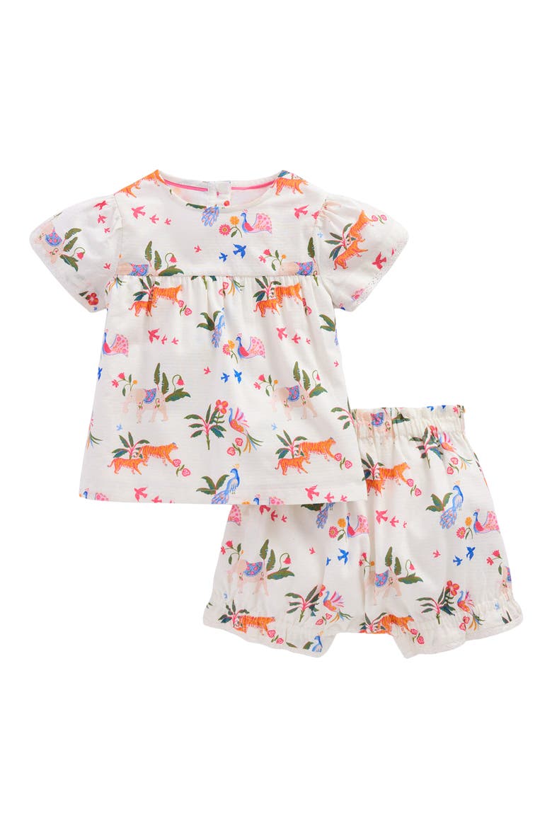 Cotton Babydoll Top & Bloomers Set, Main, color, IVORY SMALL TROPICAL ANIMALS