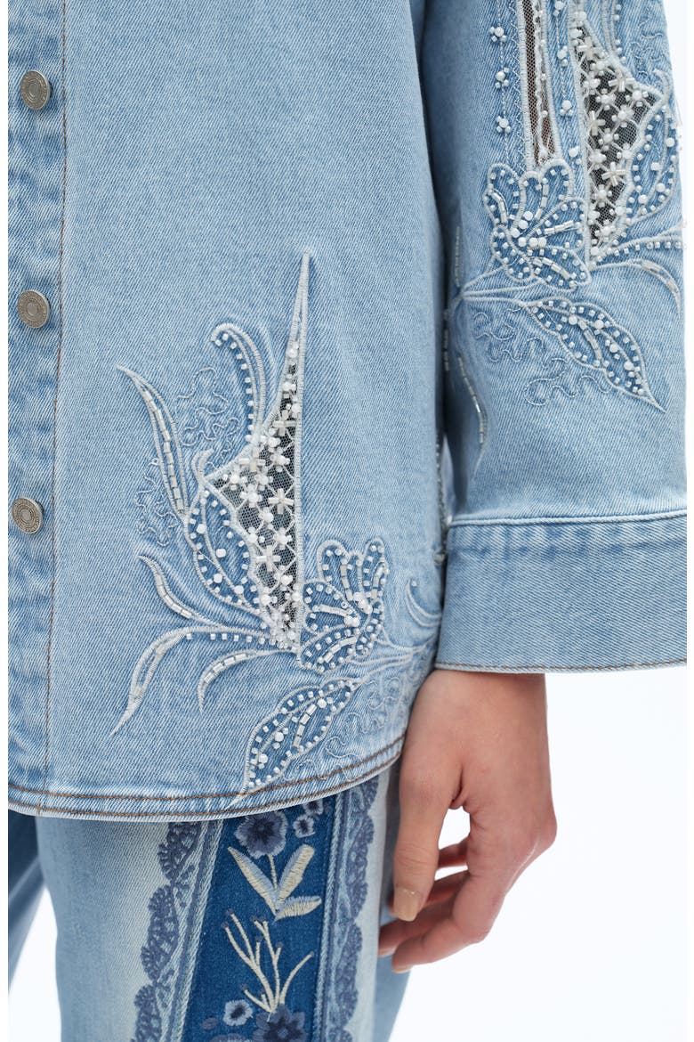 Floral Embroidered Denim Shirt Jacket, Alternate, color, LIGHT BLUE