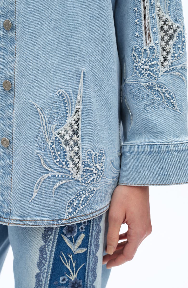 Bayeas Floral Embroidered Denim Shirt Jacket, Alternate, color, 