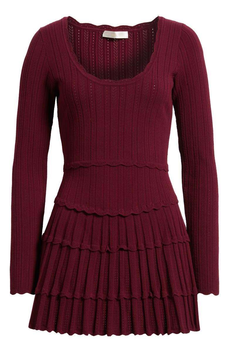 LoveShackFancy Lavender Long Sleeve Pointelle Sweater Minidress, Alternate, color,