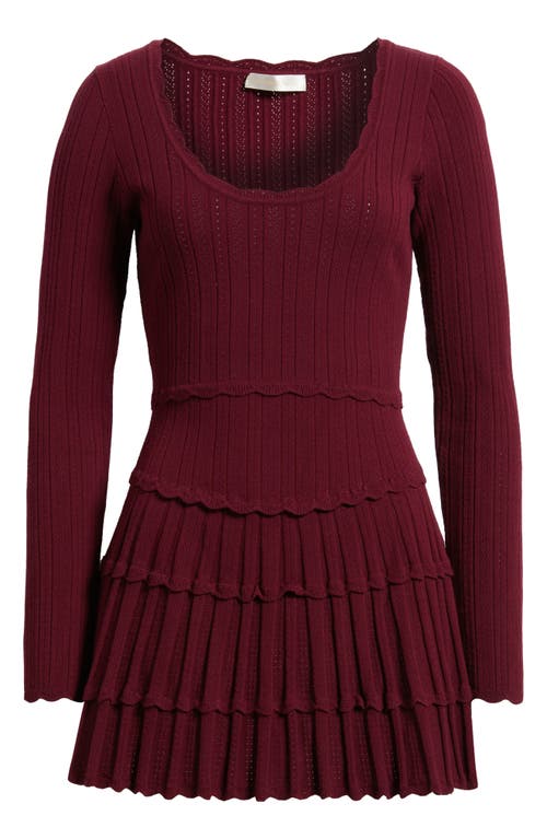 Loveshackfancy Lavender Long Sleeve Pointelle Sweater Minidress In Brown