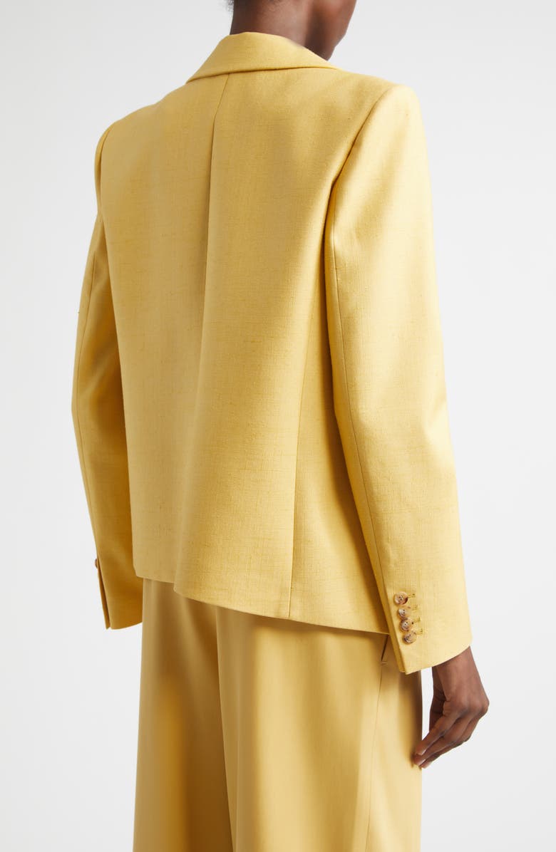 Michael Kors Collection Asymmetric Open Front Silk Canvas Blazer, Alternate, color, Palomino