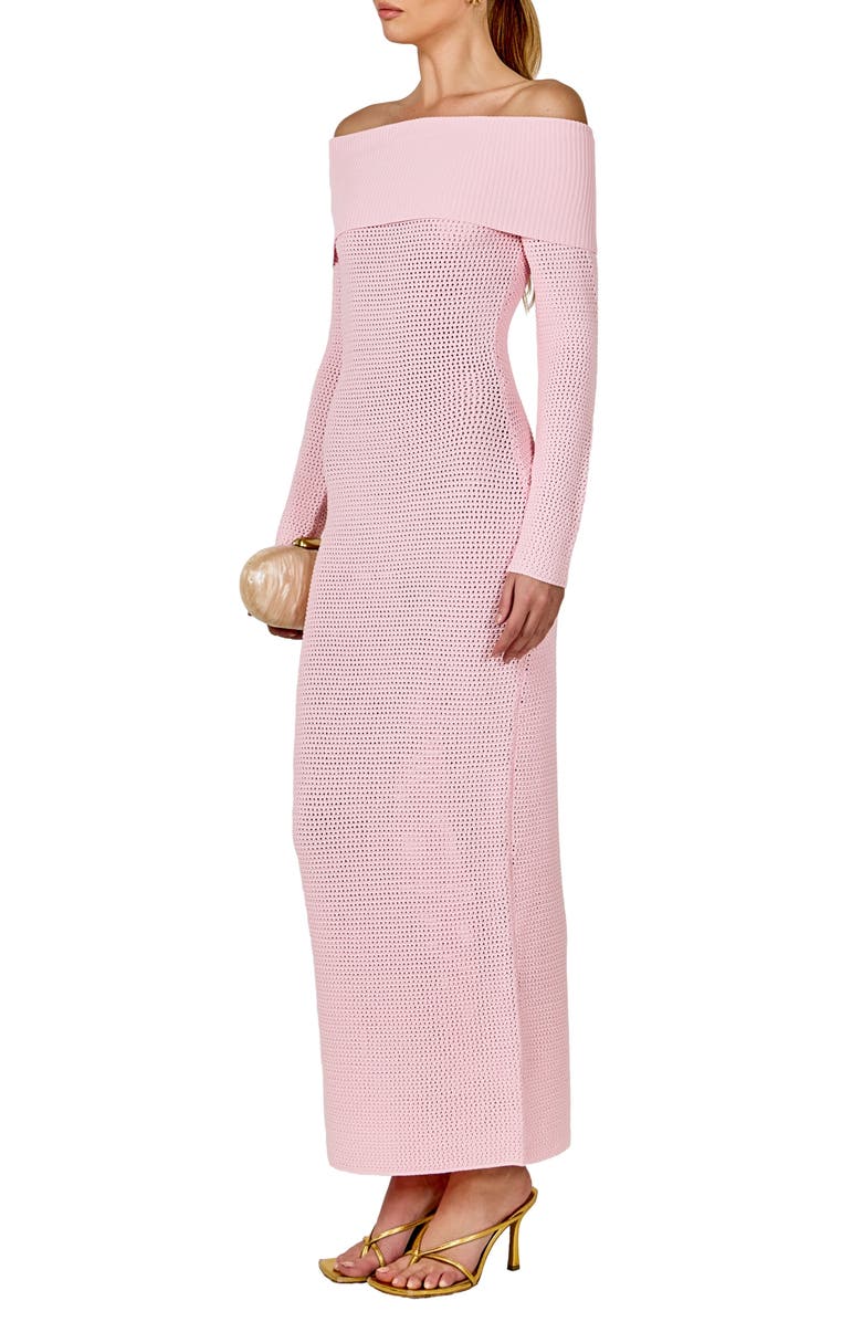 Endless Rose Open Stitch Off the Shoulder Long Sleeve Sweater Dress, Alternate, color, Pink