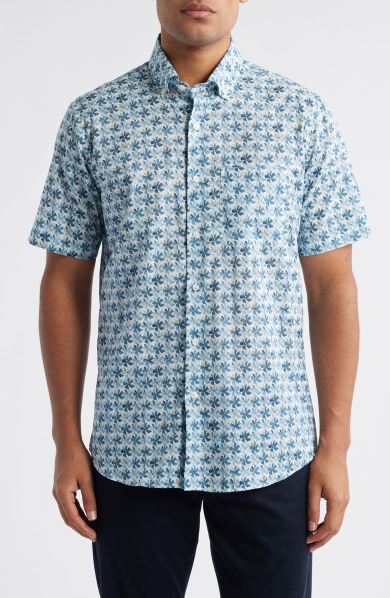 Scott Barber Regular Fit Floral Short Sleeve Cotton Button-Up Shirt, Main, color,