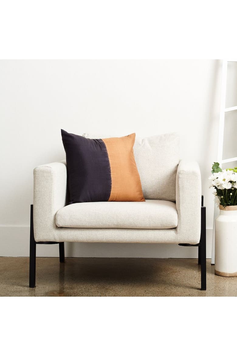 Kala Black and Gold Color Block Mulberry Silk Pillow - Cover Only, Alternate, color, Black/Gold