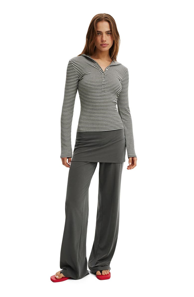 Cotton On Women's Hooded Blake Henley Long Sleeve, Alternate, color, Charcoal Grey Marle Stripe