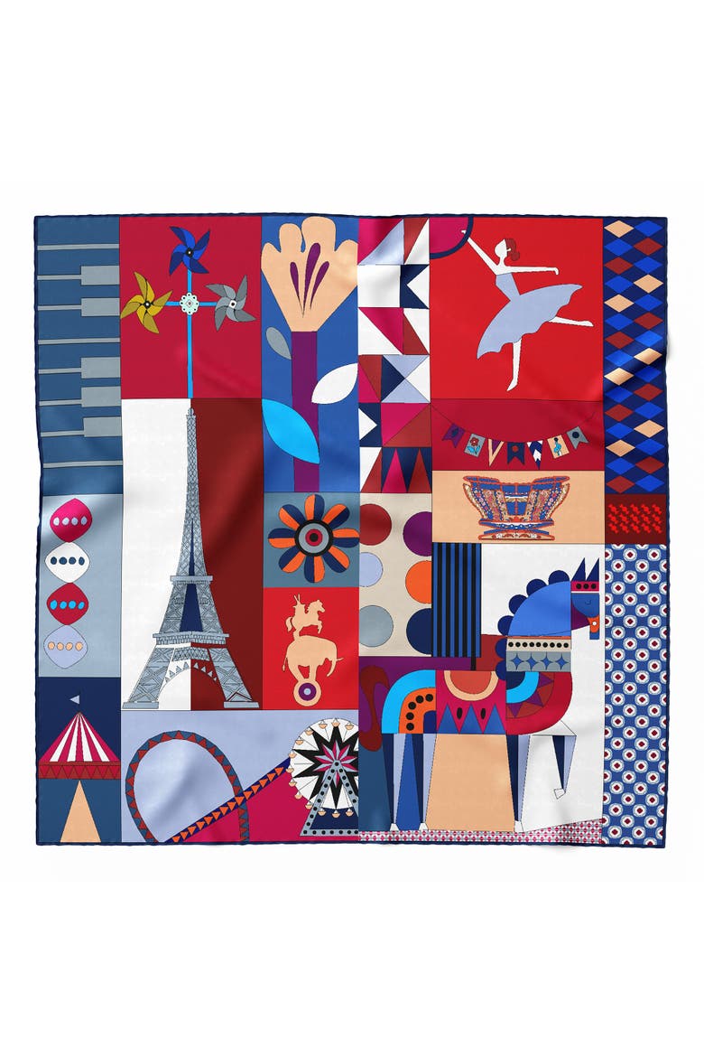 Parisian Carnival - Silk Foulard, Main, color, Red and Blue