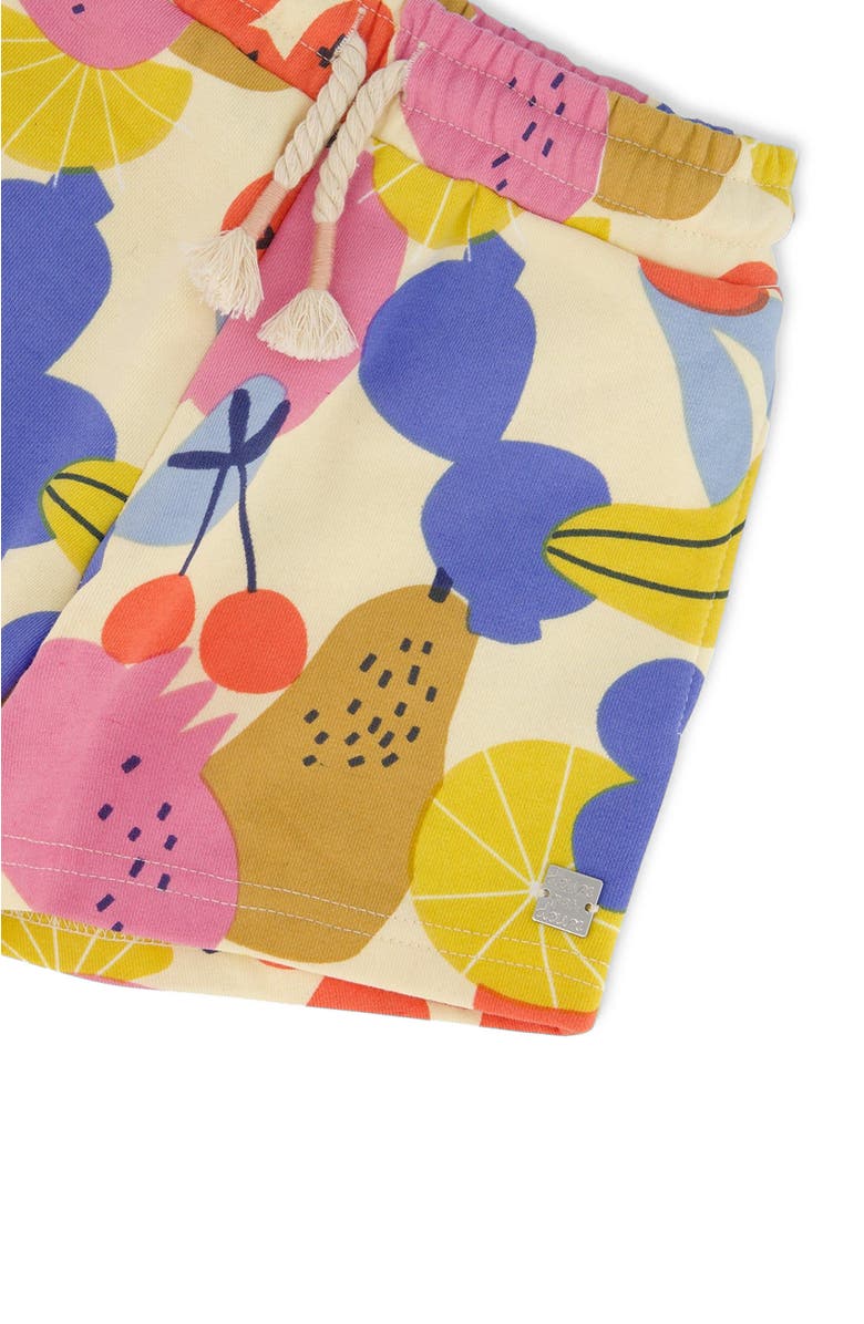 Deux par Deux Girl's Printed French Terry Short Fruits On Yellow Background, Alternate, color,