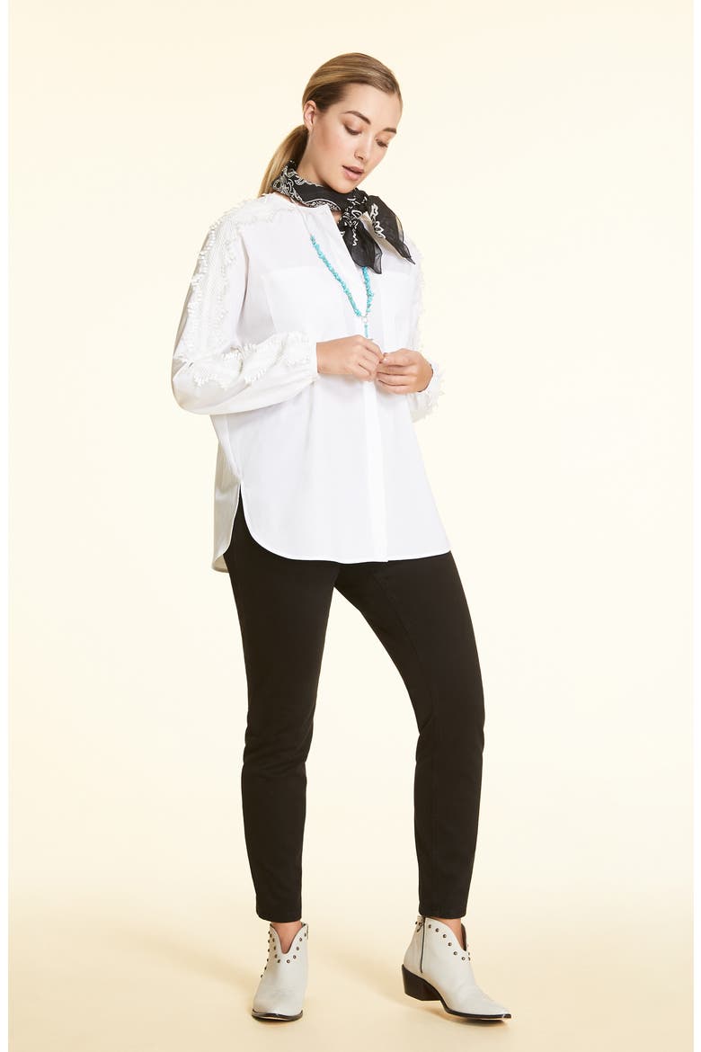 Bagliore Lace Detail Cotton Long Sleeve Blouse, Alternate, color, WHITE