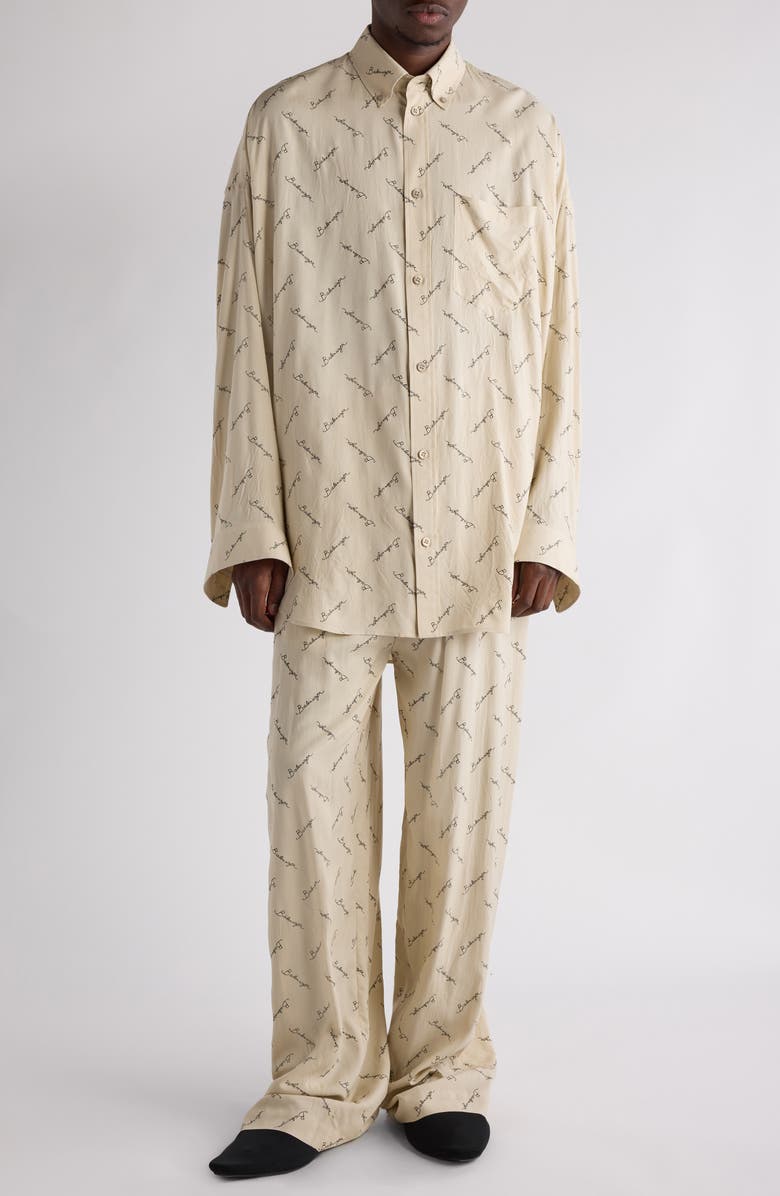 Balenciaga Logo Jacquard Cocoon Button-Down Shirt, Alternate, color, 