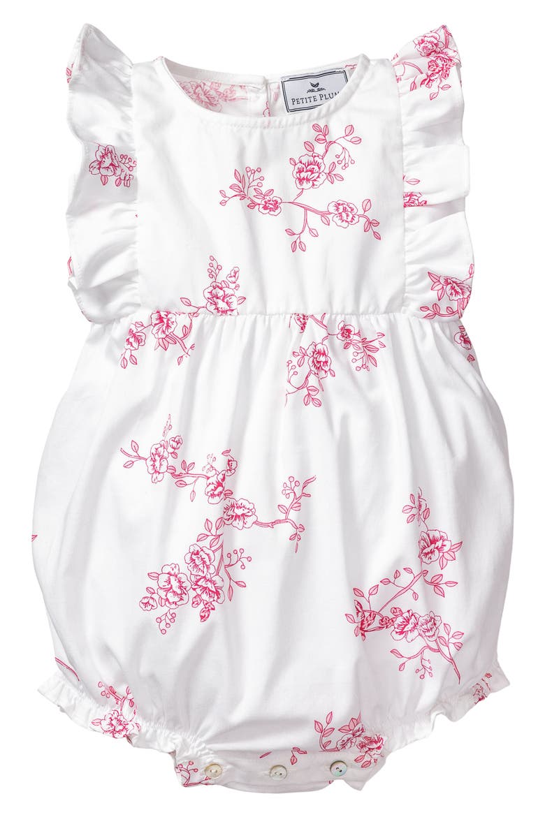 English Rose Floral Ruffled Romper, Main, color, WHITE
