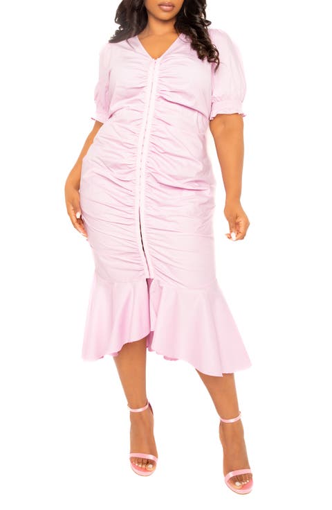 Ruched Fishtail Midi Dress (Plus)