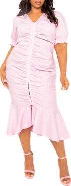 BUXOM COUTURE Ruched Fishtail Midi Dress