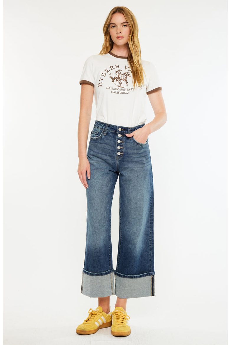 Collie Ultra High Rise Cropped Wide Leg Jeans, Alternate, color, Dark Wash