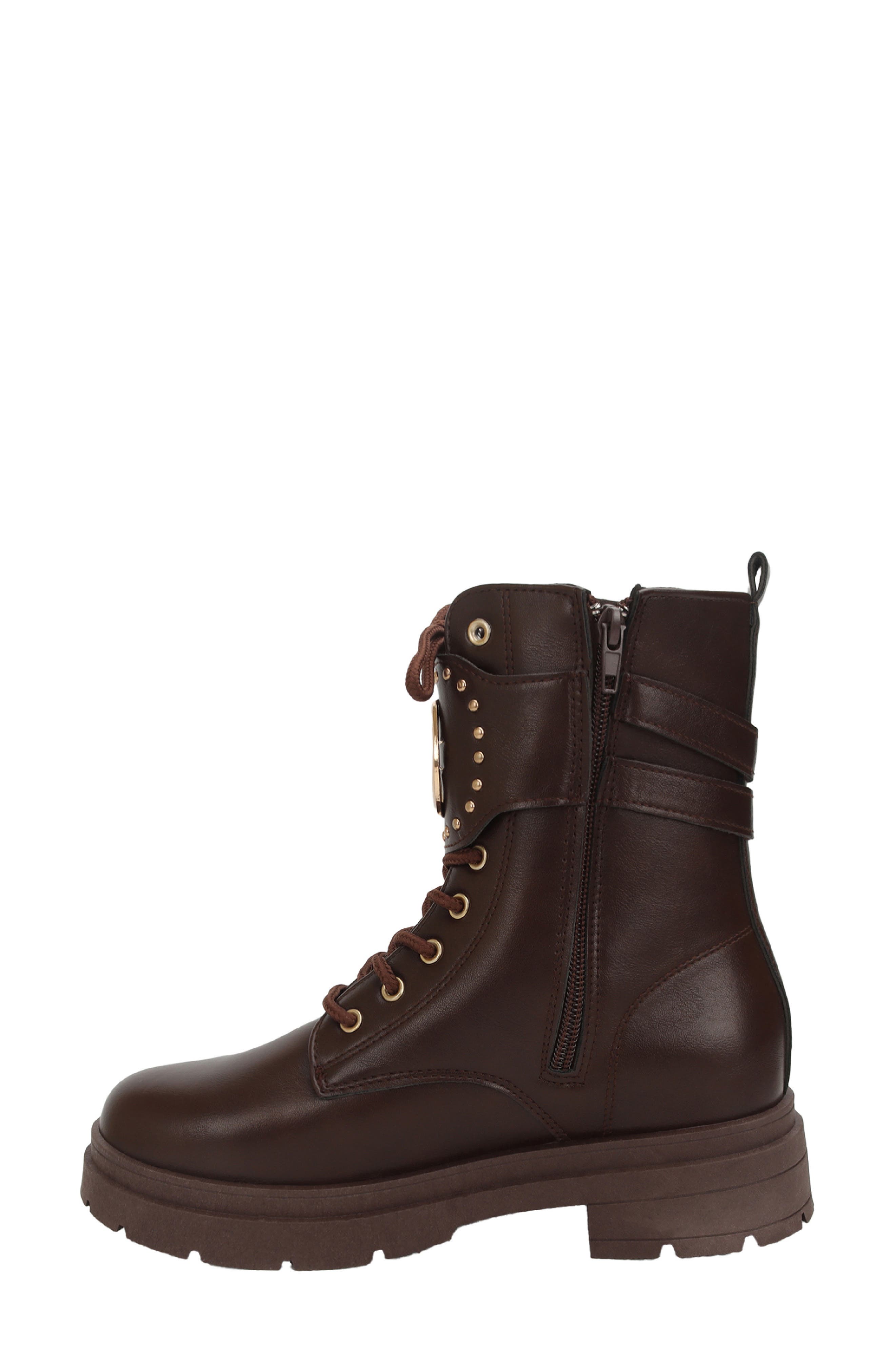 Trenton Faux Leather Buckle Boot, Alternate, color, DARK BROWN