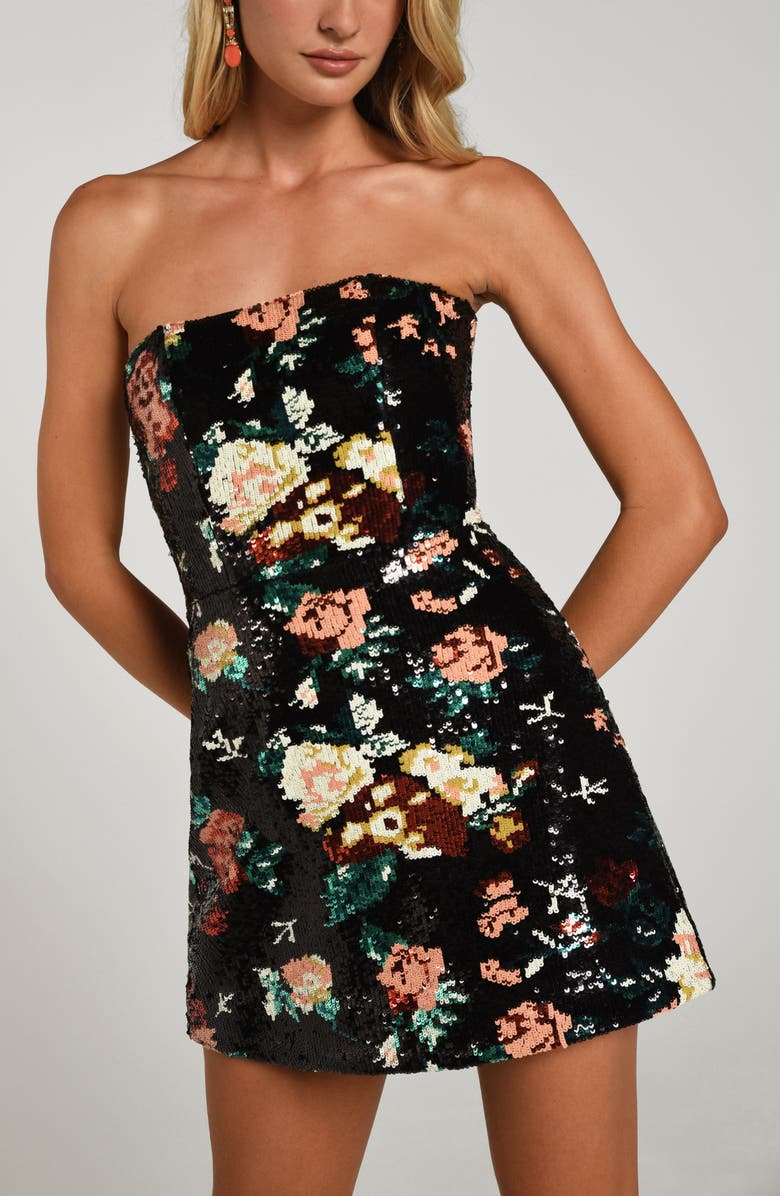 HELSI Linda Sequin Strapless Minidress, Alternate, color, Black Floral