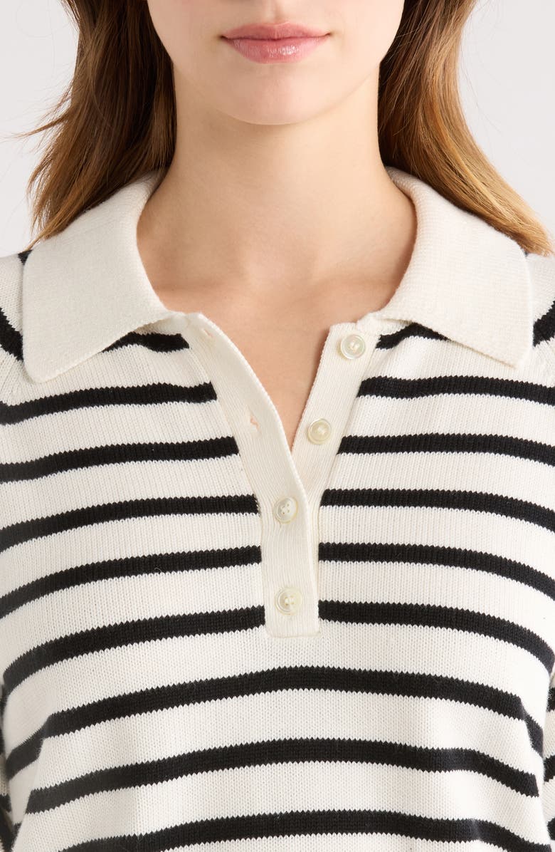 PAIGE Birch Stripe Organic Cotton 
Silk Blend Sweater, Alternate, color, Antique White/ Black
