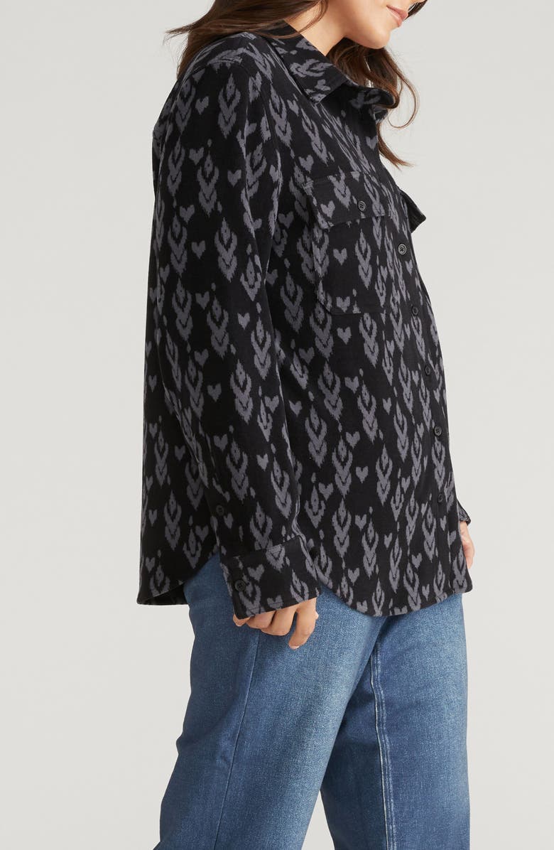 Universal Standard Maine Flannel Button-Up Shirt, Alternate, color, Indigo Blue Ikat Arrow