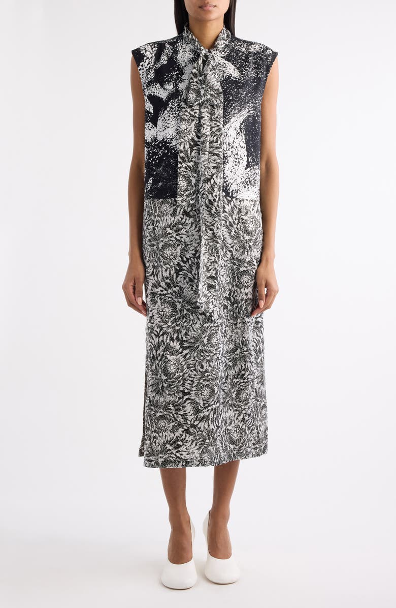 Dries Van Noten Cecussi Abstract Floral Tie Neck Midi Dress, Main, color, 