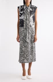 Dries Van Noten Cecussi Abstract Floral Tie Neck Midi Dress