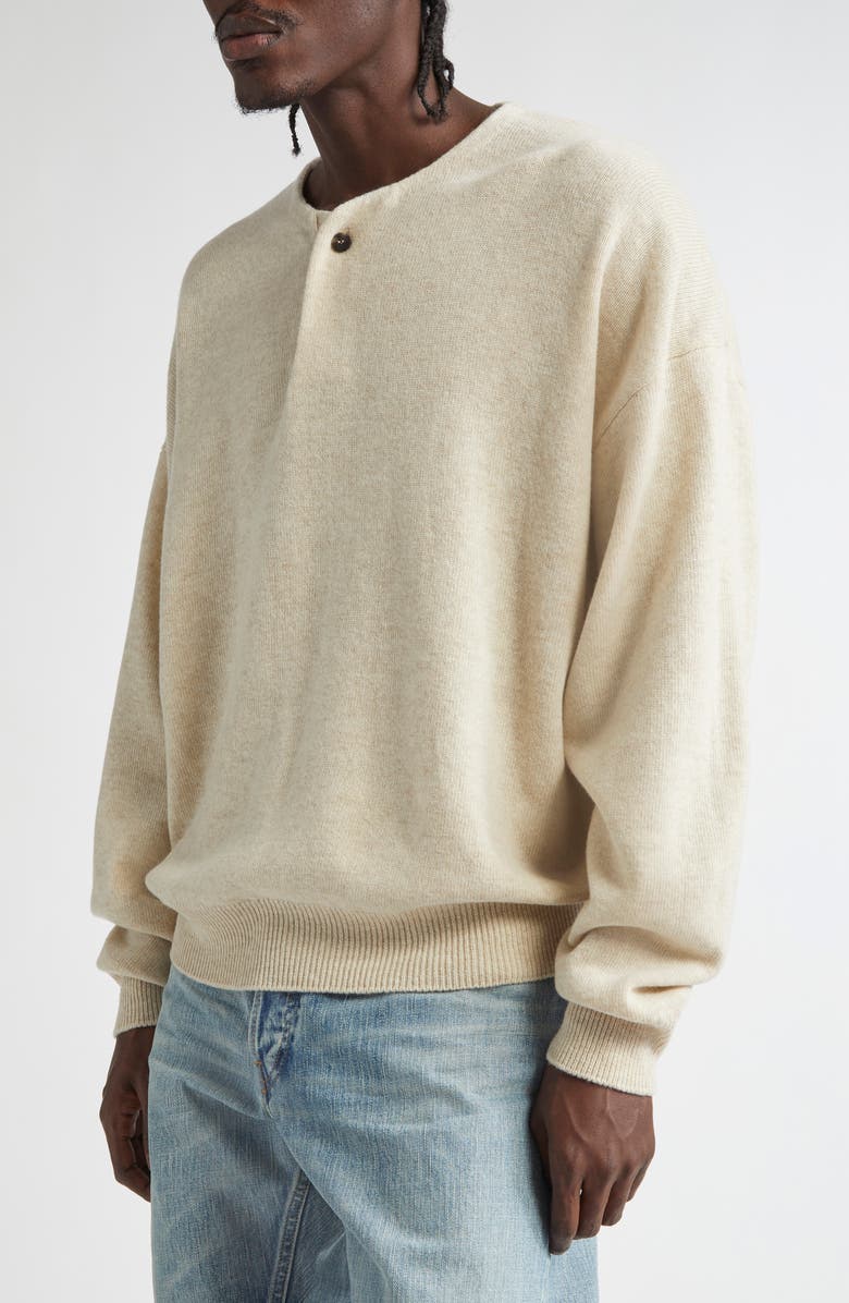 Fear of God Fine Knit Merino Wool Henley, Alternate, color, Heather Beige