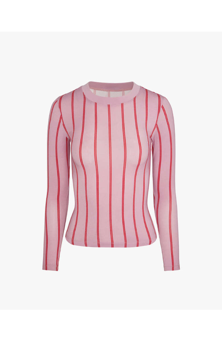 WeWoreWhat Fitted Long Sleeve Crewneck Top, Alternate, color, Bblegum Pink Mt