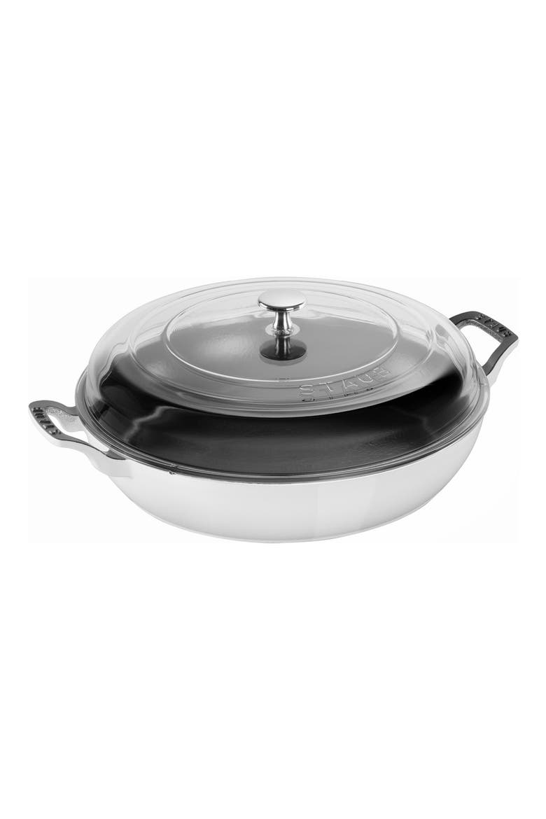 3.5 Quart Enameled Cast Iron Braiser with Glass Lid, Main, color, WHITE