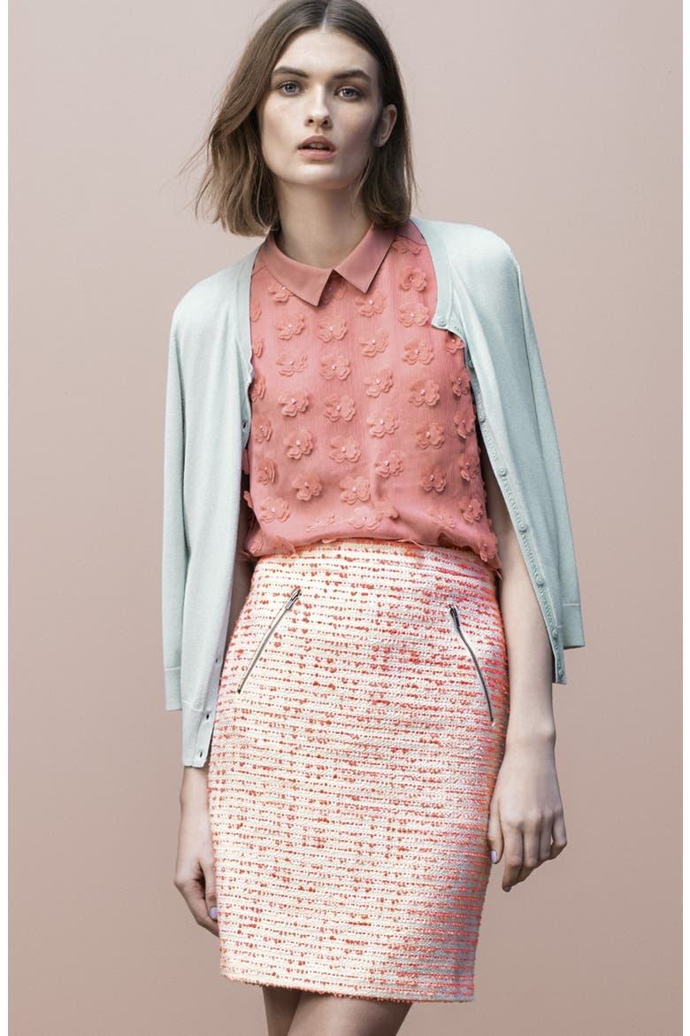 Floral Front Collared Top, Alternate, color, CORAL PEACH