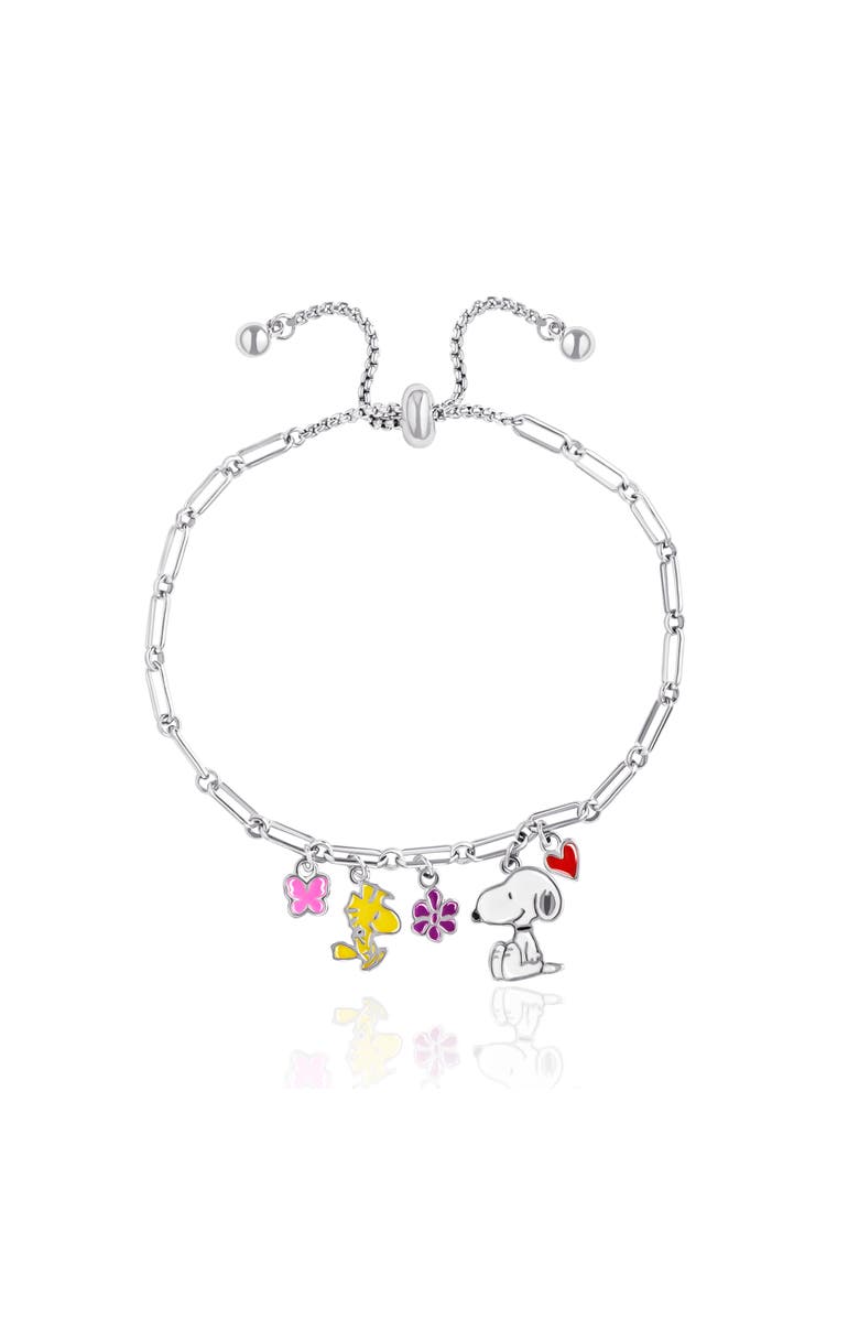 PEANUTS Snoopy Enamel Charm Woodstock Bracelet, Main, color, Silver