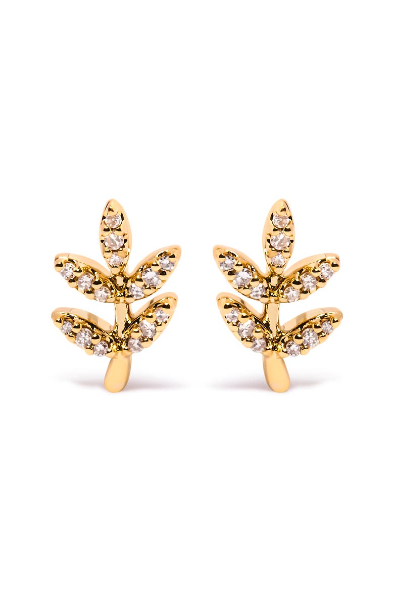 10K Yellow Gold 1/10 Cttw Diamond Accented Leaf and Branch Stud Earrings, Main, color, Yellow