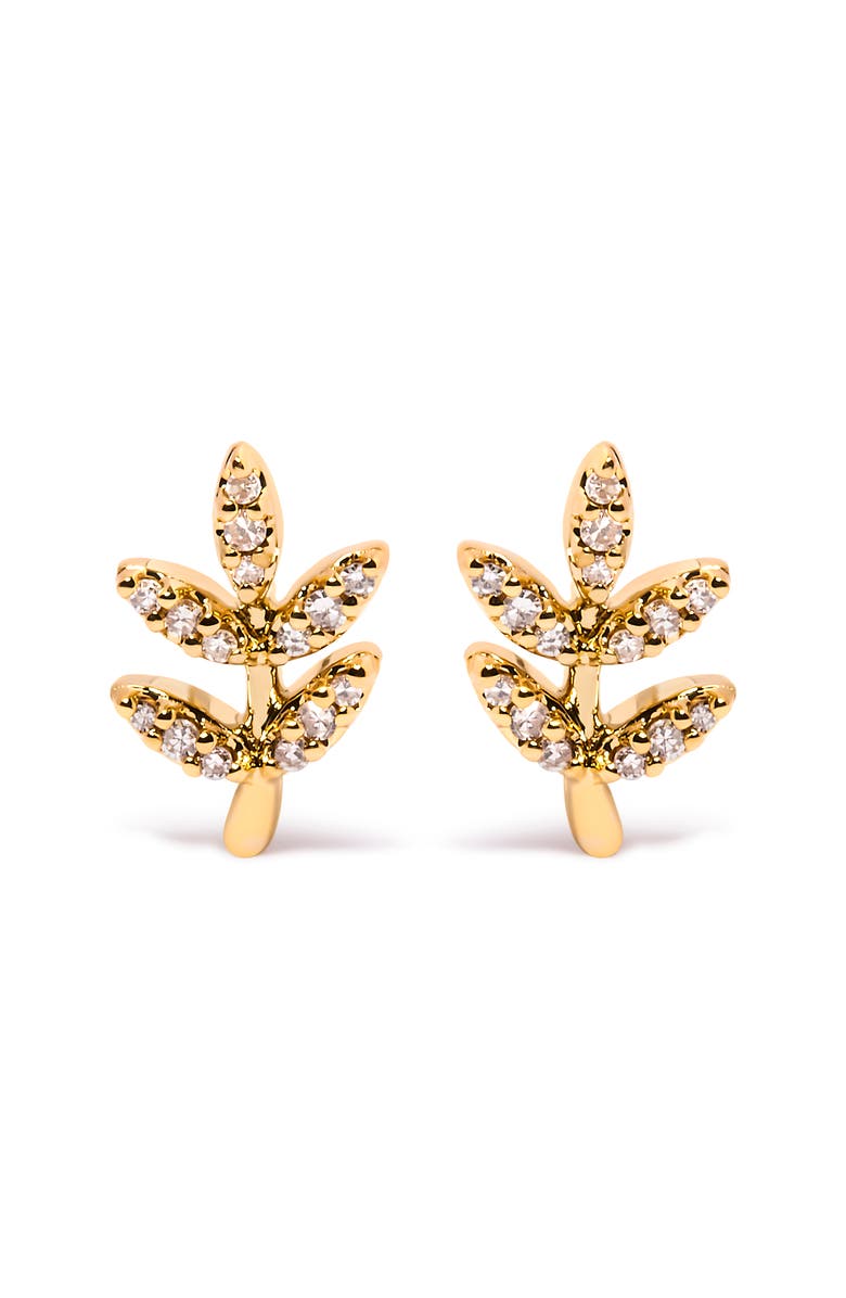Haus of Brilliance 10K Yellow Gold 1/10 Cttw Diamond Accented Leaf and Branch Stud Earrings, Main, color, Yellow
