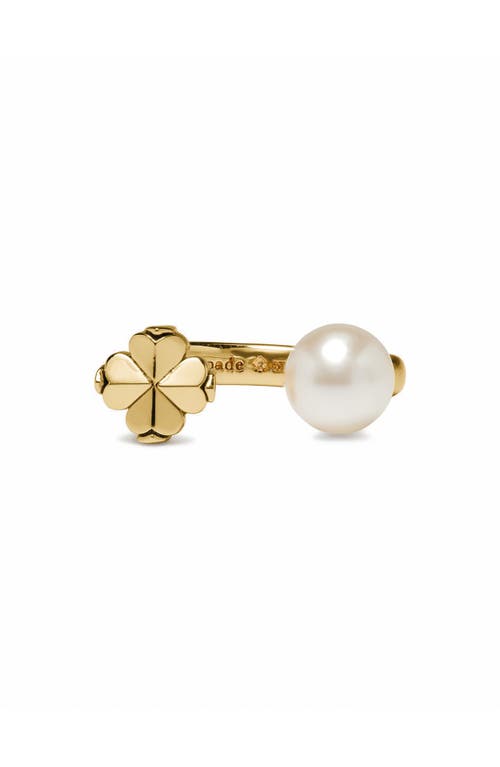 Kate Spade Imitation Pearl And Cubic Zirconia Flower Ring In Gold