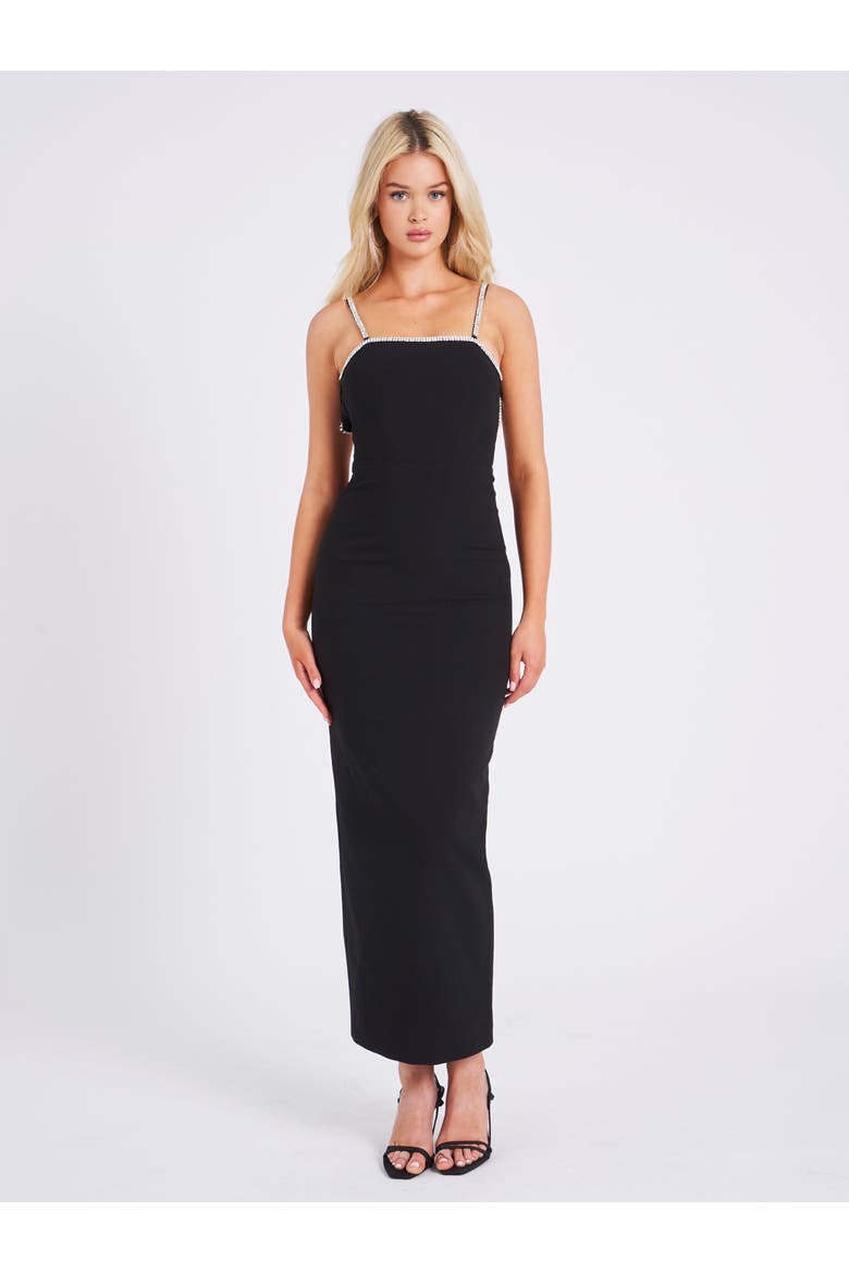 Flore Crystal Straps Backless Gown With Bow, Alternate, color, Black with hot pink satin bow