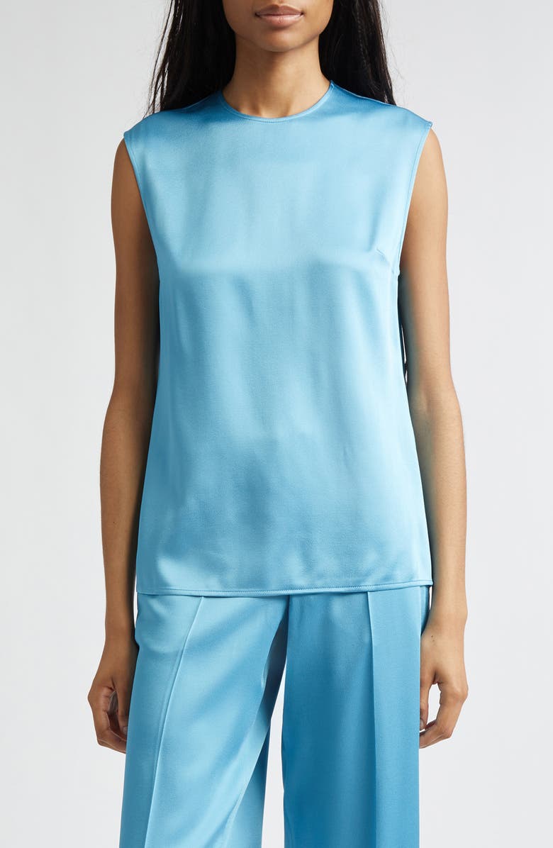 Stella McCartney Sleeveless Crepe Back Satin Top, Main, color, Steel Blue
