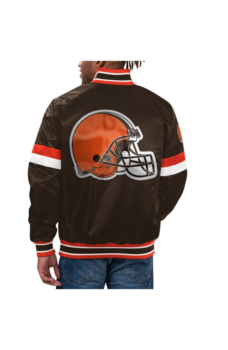 STARTER Men's Starter Brown Cleveland Browns Home Game Satin Full-Snap Varsity Jacket, Alternate, color, 