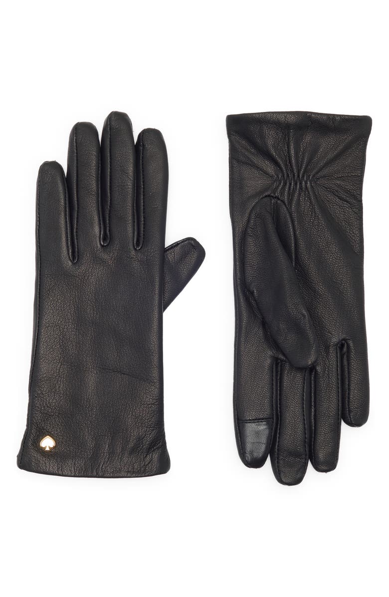 Kate Spade New York spade hardware leather gloves, Main, color, Black