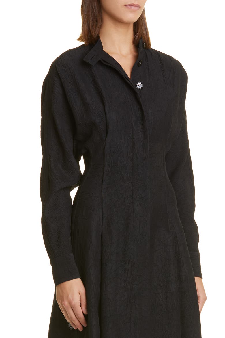Long Sleeve Crushed Matte Satin Shirtdress, Alternate, color, BLACK