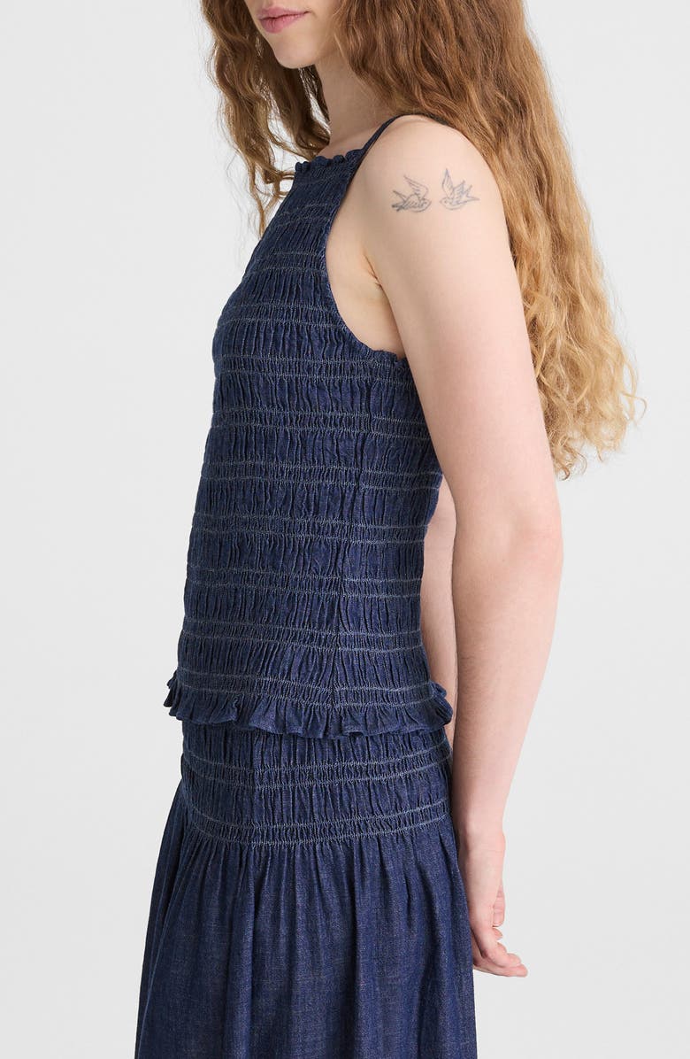 Madewell Denim Smocked Tank, Alternate, color, Dark Cove Wash