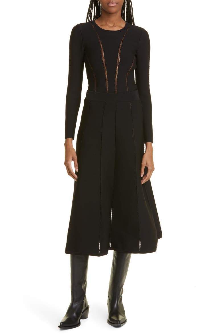 Lace Inset Paneled Knit Skirt, Alternate, color, BLACK